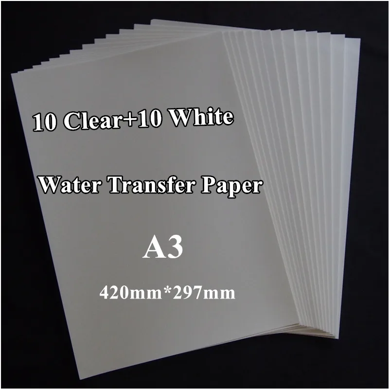 A3 Size Mix Color Transfer Paper (20pcs=10 clear+10 white) Inkjet Water