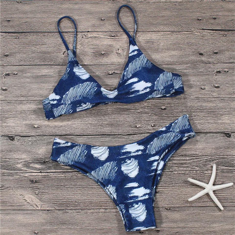 Принт комплект бикини Мягкий bikiniwomen's бразильский купальник push up для женщин