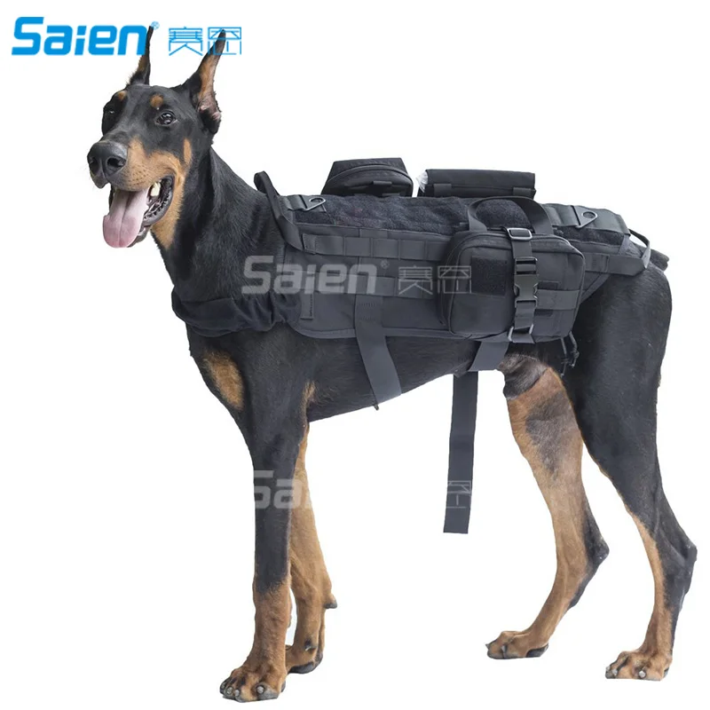 

Service Tactical Dog Harness Molle Vest Army Dog Outdoor Hiking Backpack with Detachable Pouches Patch