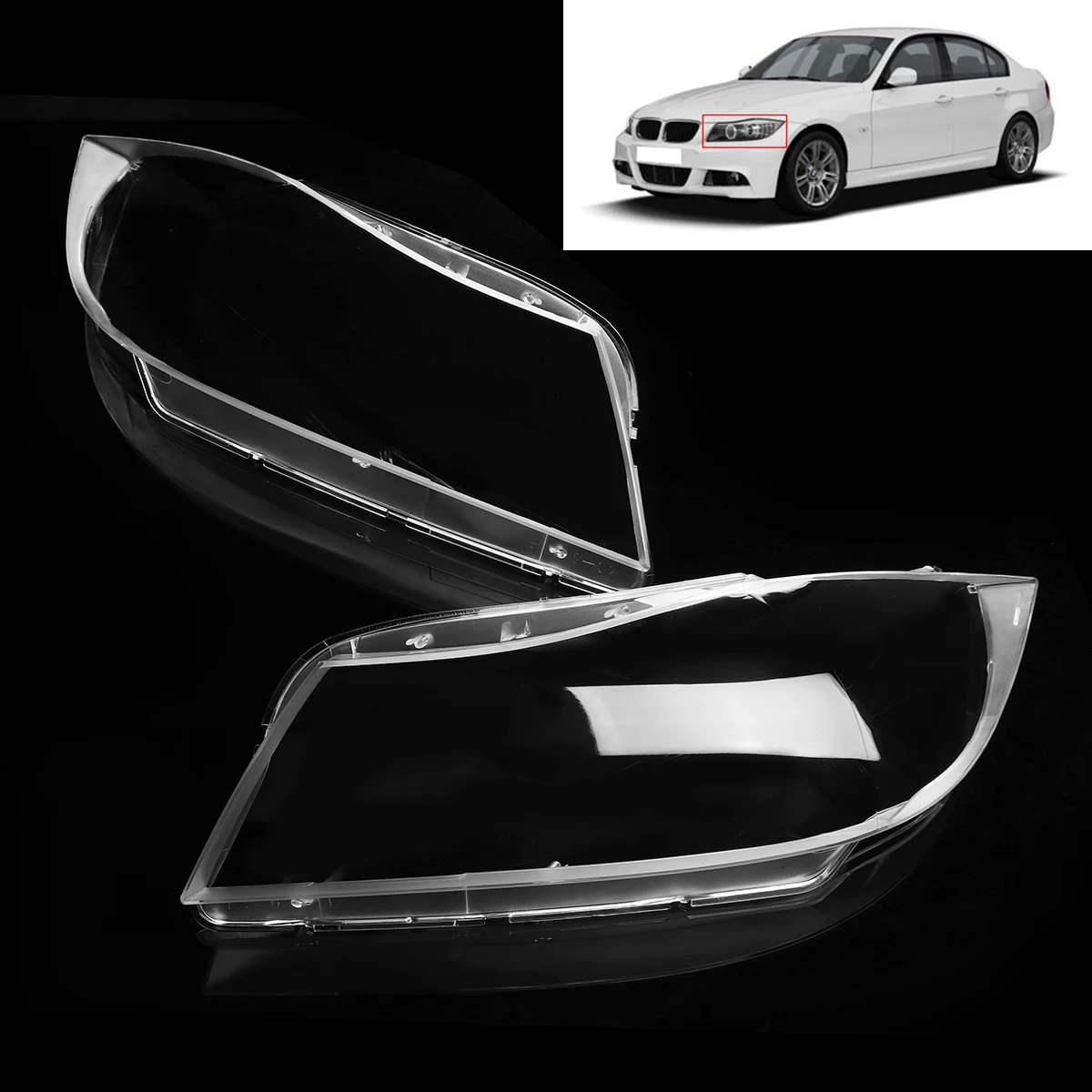 

2Pcs Polycarbonate Headlamp Headlight Clear Lens Replacement Covers Case Shell Only XENON for BMW 3 E90 Sedan / E91