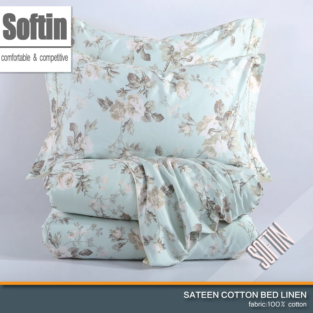 European Style Plant Flowers Design Light Blue Egyptian Cotton Bedding