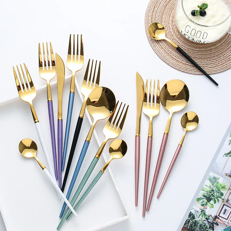 

1PCS Dinner Set Cutlery Knives Forks Spoons Western Kitchen Dinnerware Stainless Steel Home Party Tableware Set