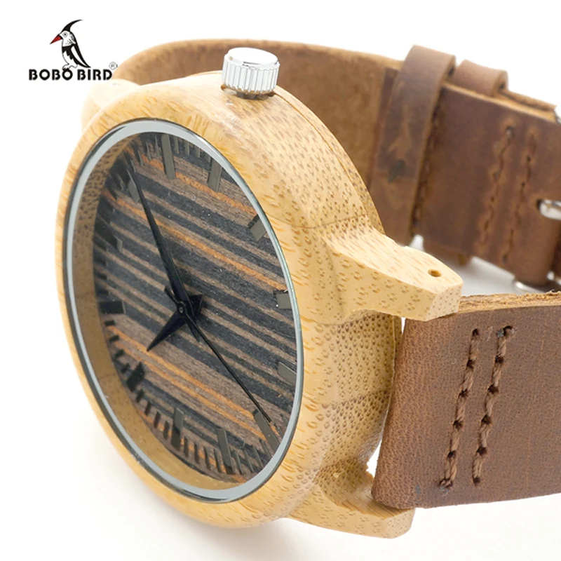 2017 Top Brand Men Watch BOBO BIRD Luxury Quartz Bamboo Watch Casual Leather Strap Clock Wristwatch Relogio Masculino C-H08