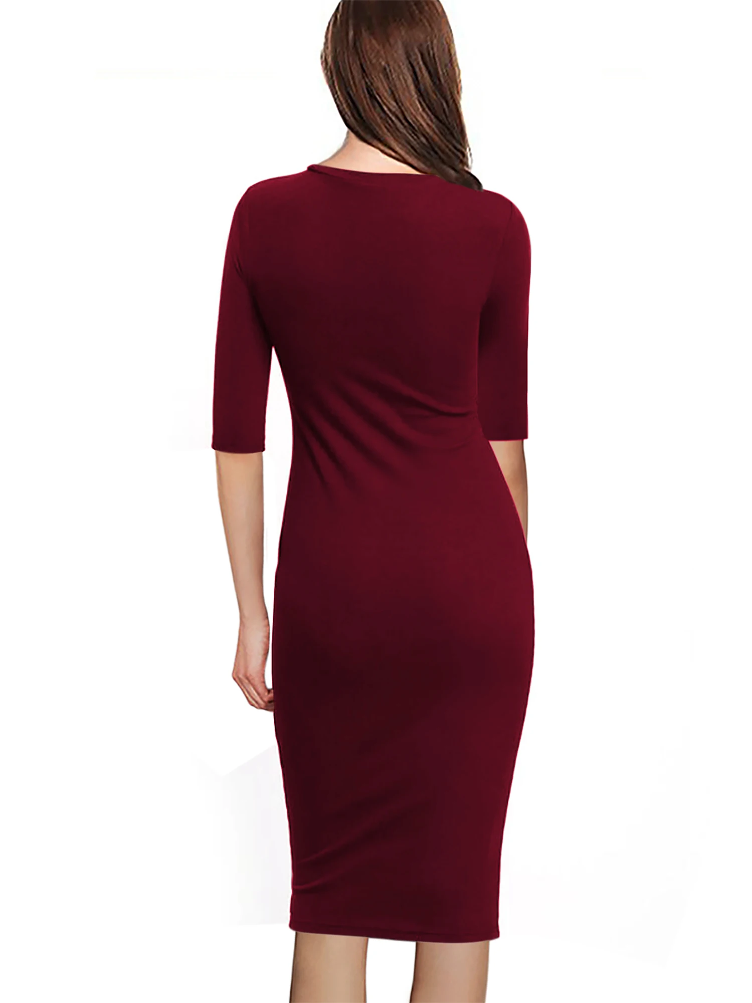 Oxiuly бордовое облегающее офисное женское базовое осеннее элегантное женское однотонное платье, женское платье-карандаш с коротким рукавом Vestidos