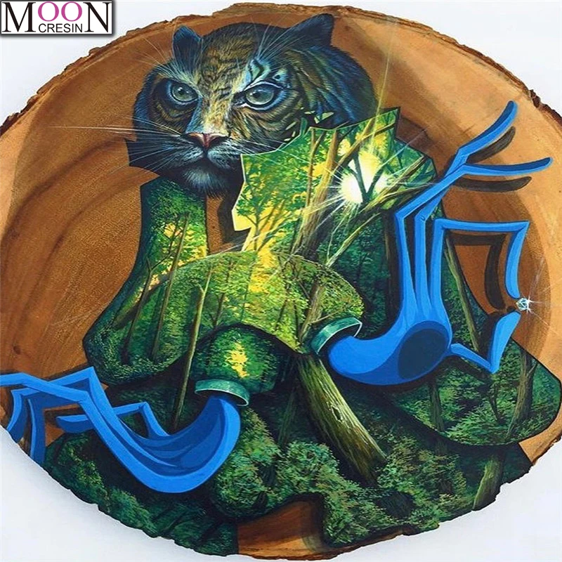 

MOONCRESIN 5D DIY Diamond Painting Cross Stitch Cat In The Tree Diamond Embroider Full Square Drill 3D Mosaic Decoration Animals