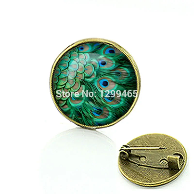 

Elegant and charming animal style Beautiful Color feather Peacock jewelry art pture brooch lass cabochon dome medal C 649