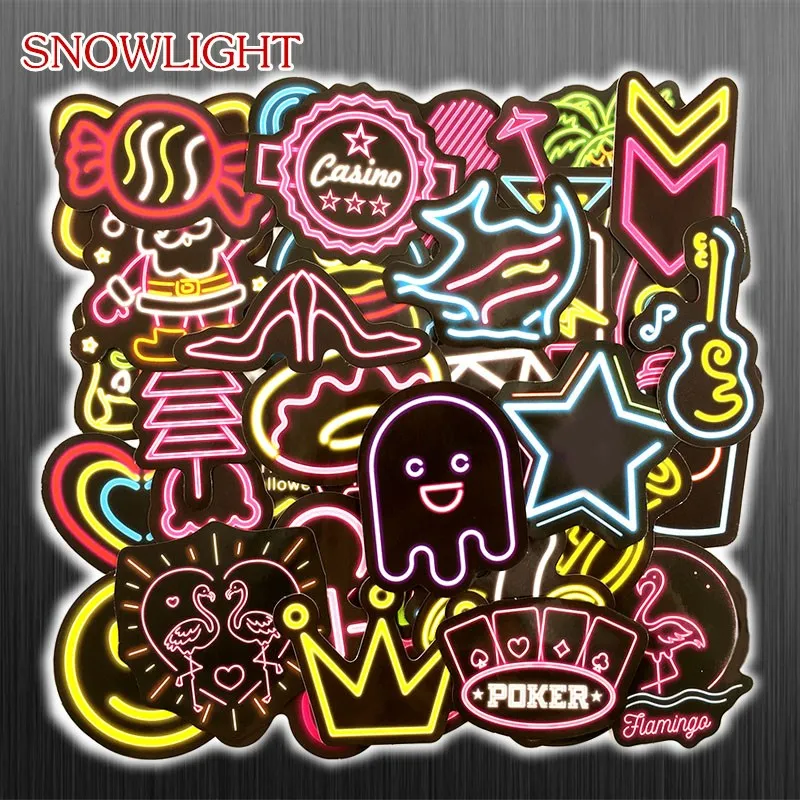 50Pcs/set Neon Led Colorful Cartoon Stickers For Luggage Notebook Computer Skateboard Motorcycle Fun Graffiti Stickers