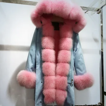 Billig Neue Fuchs Pelz Parka Mantel Frauen Kaninchen Pelz GefĂŒttert Parkas Schwarz Winter Dicke Echtpelz Langen Mantel Warme Weibliche Oberbekleidung
