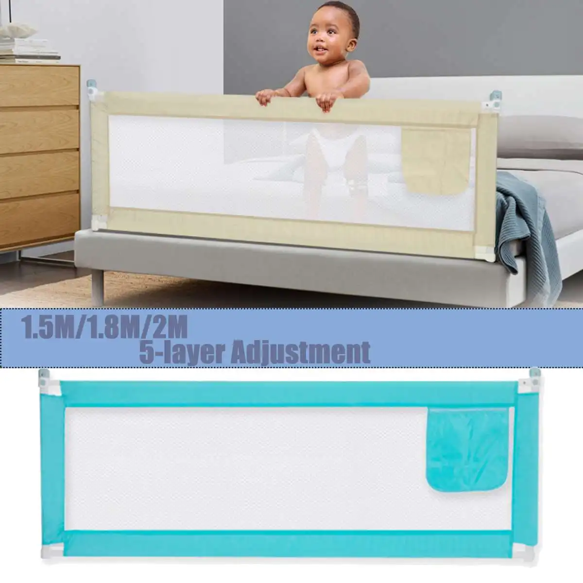 

1pcs 1.5/1.8/2M Newborn Baby Safety Fence Guard Adjustable Bed Rail Infant Bed Pocket Playpen Kids Bed Guardrail Crib Rail
