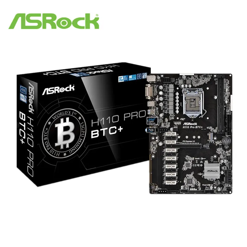 Материнская плата ASRock H110 PRO BTC+ 1151 2400MHZ 4 SATA3, 1 M.2(SATA3) DVI видеовыход поддерживает 13 видеокарт