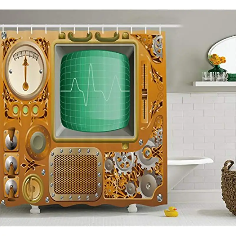 

Vixm Retro Shower Curtain Industrial Victorian Style Grunge Steampunk TV Gauger Retro Clockwork Fabric Bath Curtains