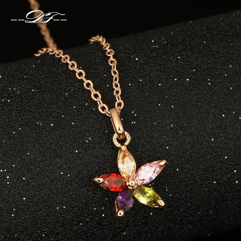 

DFN245 Unique Flower Rhinestone Rose Gold Pated Necklaces & pendants Jewelry For Women Crystal Chains colares HotSale