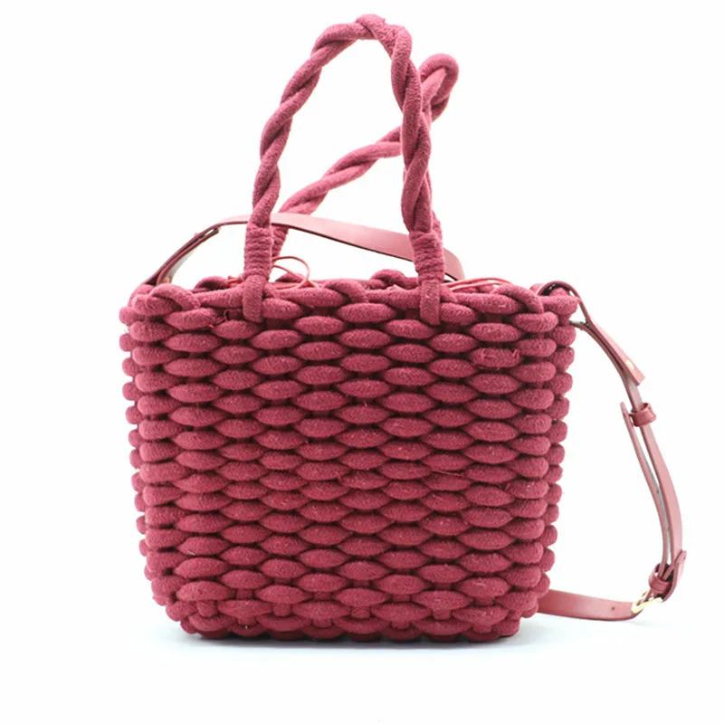 

Thick Cotton Rope Straw Bag Women Fashion Woven Handbag Solid Color Female Square Shoulder Bag Beach Bags bolsa feminina A4