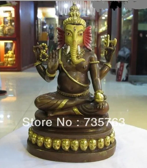 

xiuli 00340 8.5"Nepal 100% Bronze 24K Gold Ganesh Lord Elephant God Ganesha Buddha Statue