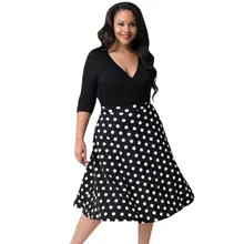 Новинка, женские повседневные платья в горошек с принтом, вечерние платья с v-образным вырезом и коротким рукавом в стиле пэчворк размера плюс, летние платья# YL5