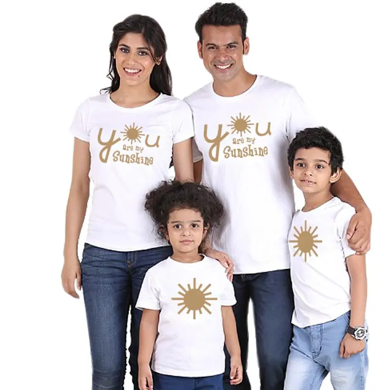 white Семейная футболка с надписью «You are my sunshine» Одинаковая одежда для мамы, дочки, папы и сына белая мама и я, мама и ребенок, большие сестры, мама - Цвет: white