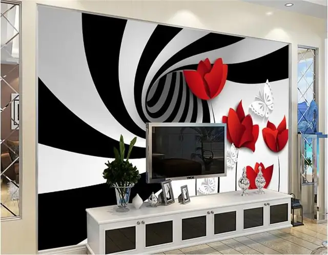 Custom Photo Wallpaper Living Room Mural Black White Stripes Custom Photo Wallpaper Living Room Mural Black White Stripes Flower Decoration Painting Wall Murals