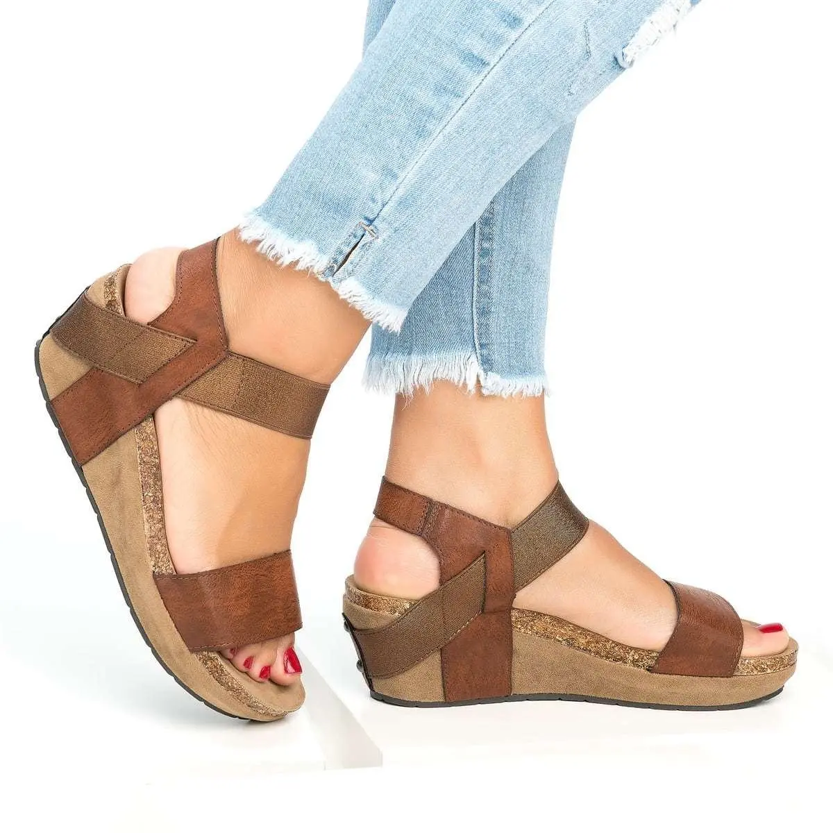 

Fashion Platform High Heel Shoes Women Sandals Wedges Summer Peep Toe Shoes Height Increasing Elastic Band Beach Sandals Ladies