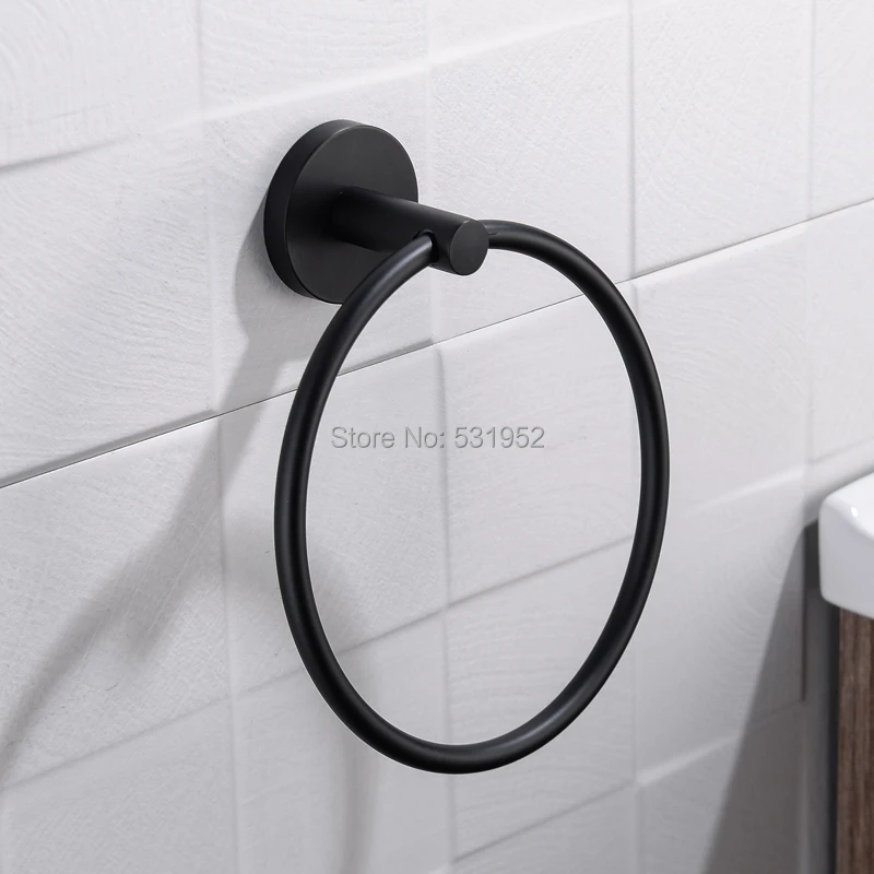 Preise Kostenloser Versand Schwarz Handtuch Halter Handtuch Ring Runde Wand Montiert Handtuch Rack Handtuch Regal Edelstahl Bad Zubehör