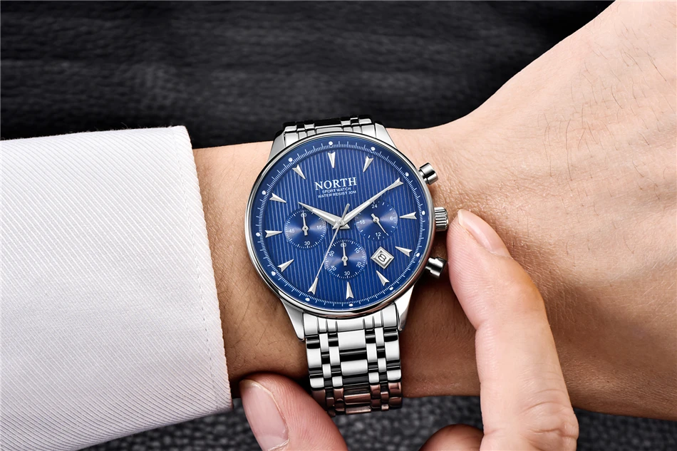 NORTH мужские часы Топ бренд класса люкс модные хронограф кварцевые часы мужские водонепроницаемые часы бизнес часы мужские Relogio Masculino