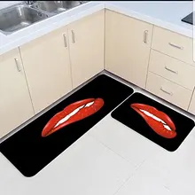 2 шт. Кухня коврики и ковры набор сексуальные красные губы черный дома Deocr Non Skid области Бегун Коврики Ковер