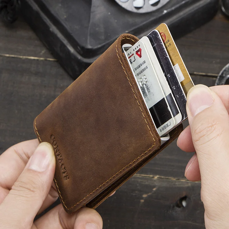 CONTACT'S Мужской бумажник с алюминиевой RFID, в винтажном стиле, с отделениями для карт, денег и удостоверений кошелек для карточек