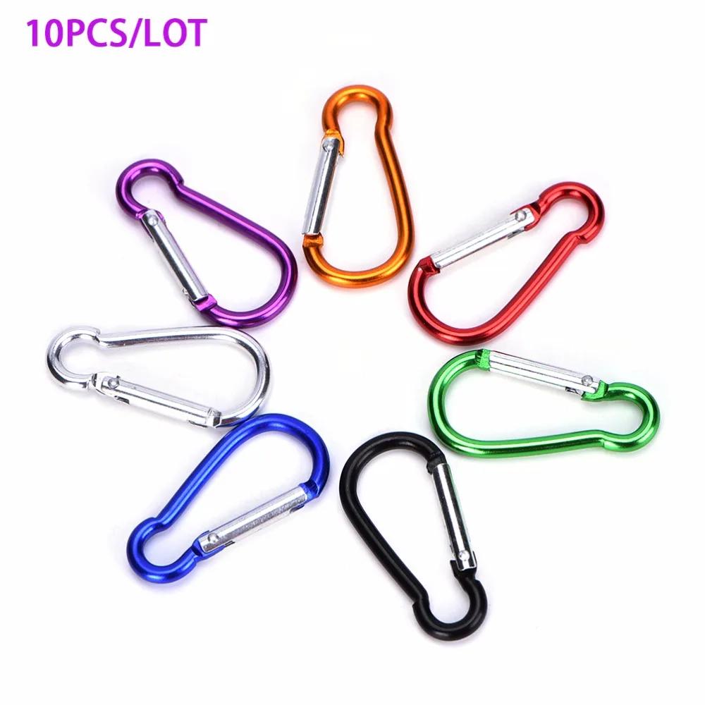 

10Pcs/lot Outdoor D Carabiner Colorful Aluminum Alloy Camping Spring Snap Clip Hooks Keychain Climbing Mountaineering buckle