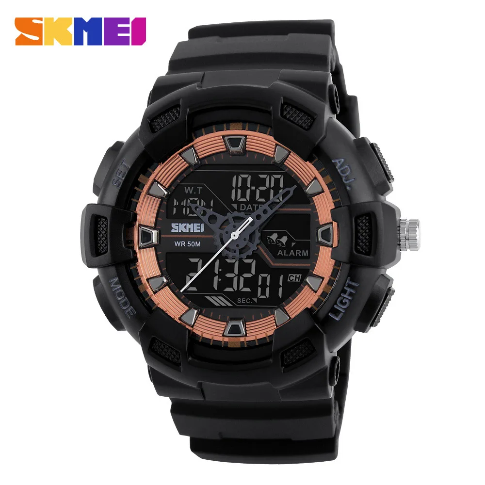 SKMEI 1189 мужские спортивные цифровые наручные часы с хронографом и будильником, уличные полностью черные часы с двойным отображением времени
