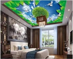 WDBH пользовательские фото 3d потолочные фрески обои HD листьев голуби blue sky home decor 3d настенные фрески обои для гостиной