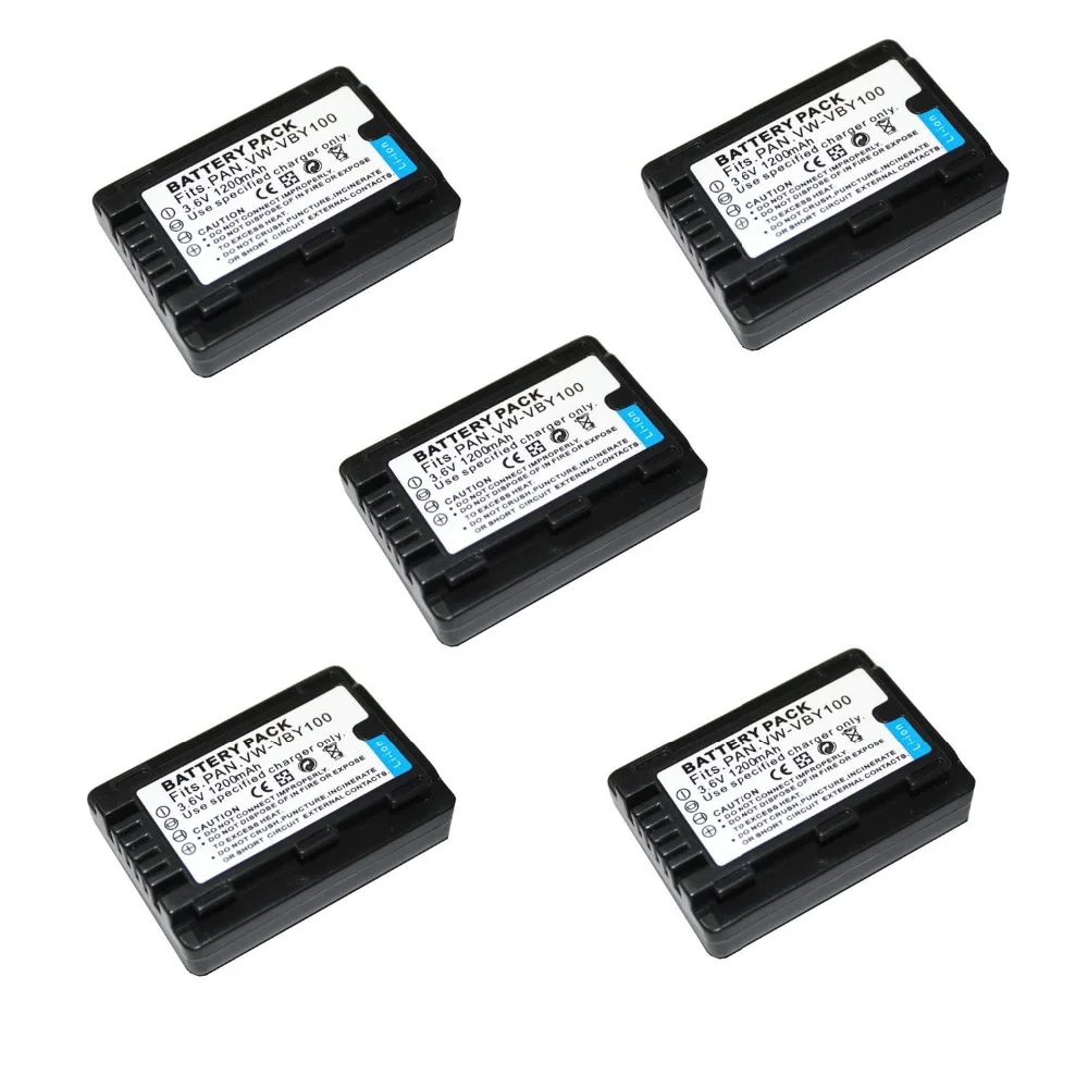 5 pcs 1200mAh VW VBY100 VW VBY100 Camera Battery For Panasonic HC V130