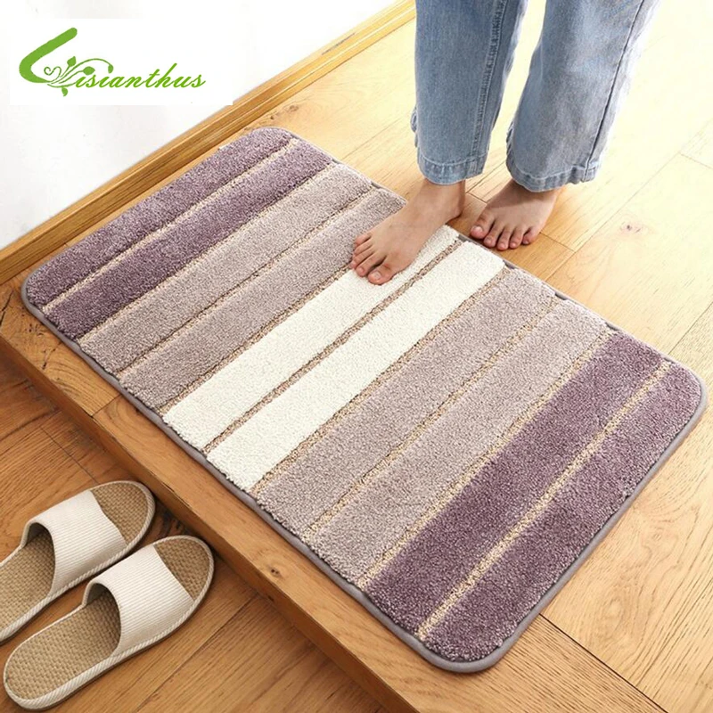 60*90CM Anti Skid Fluffy Shaggy Door Mats Home Room Striped Carpet