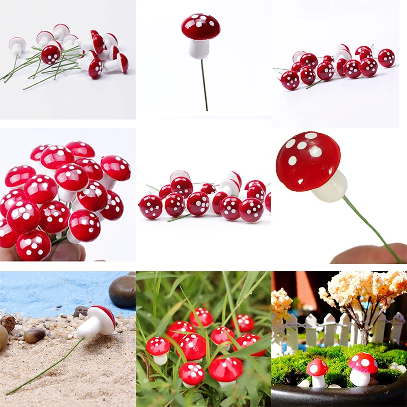 Mini Mushroom Ornament 10Pcs/set Artificial Mini Mushroom Miniatures Fairy Garden Moss Terrarium Resin Crafts Stakes Craft For Home Decorations 2cm