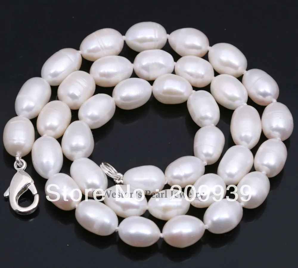 

huij 001872 7MM-11MM LARGE BEAD NATURAL WHITE COLOR CULTURED FRESHWATER PEARL NECKLACE CHAIN