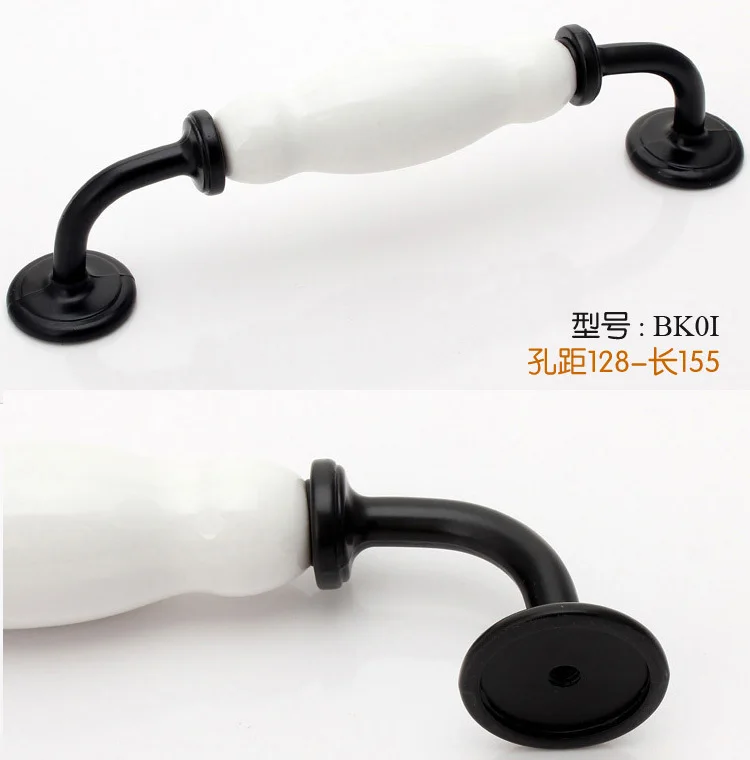 

Length 155mm Hole Pitch 128mm Zinc alloy furniture kitchen cabinet handle white color porcelain drawer pulls without print