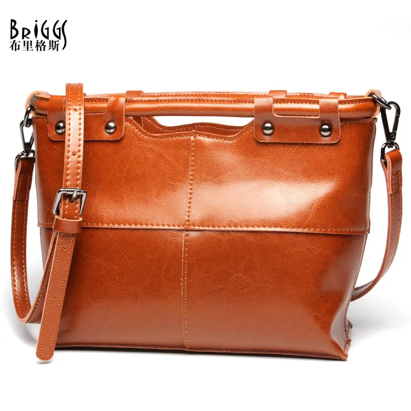 

BRIGGS Newest 100% Cow Genuine Leather Bag Designer Vintage Women Leather Handbags Fashion Women Shoulder Messenger Bag Satchels