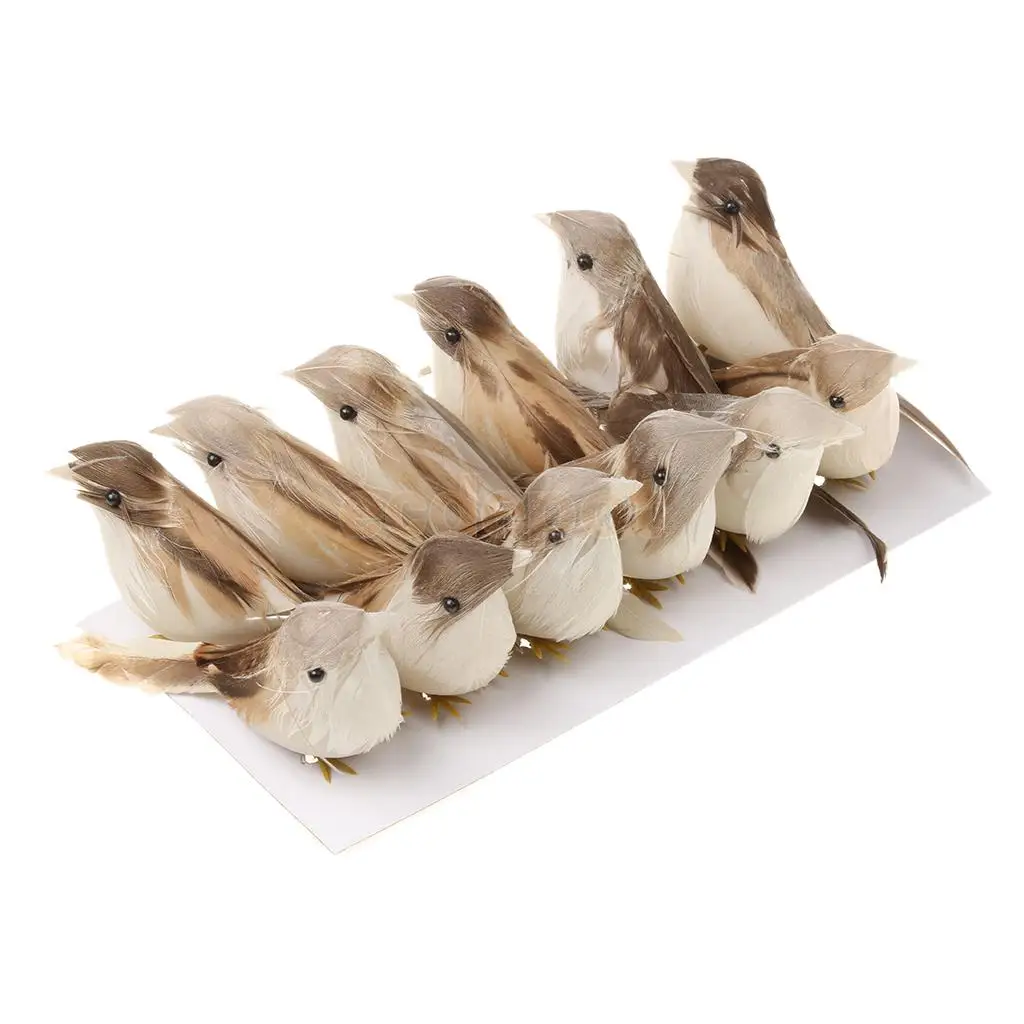12Pcs Mini Fake Birds Artificial Feather Foam Bird Xmas Tree Ornament Decor 