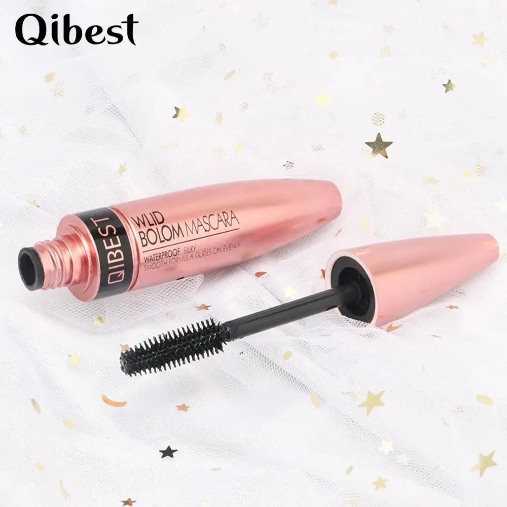 QIBEST 4D Silk Fiber Lash Mascara Waterproof Mascara for Eyelash Extension Black Thick Eye Lashes Curler Cosmetic