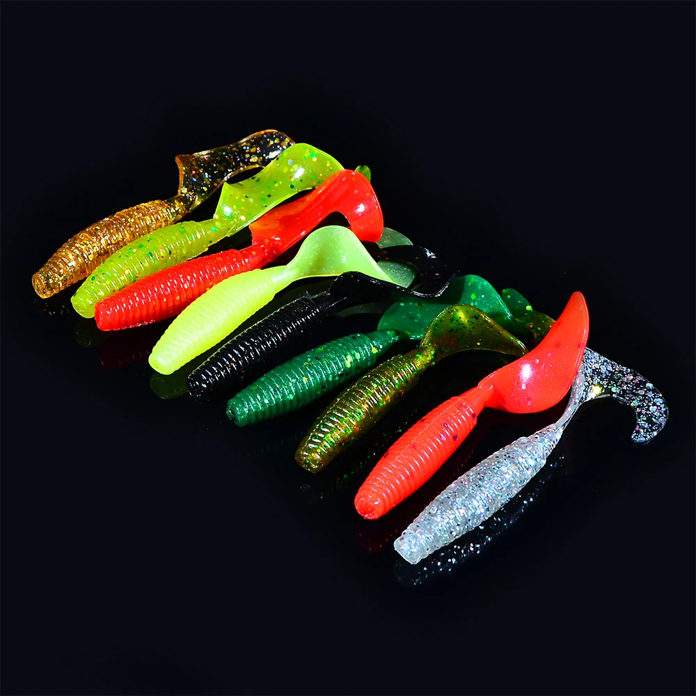 

10pcs/lot Jigging Wobblers 6cm 2g Curly Tail Soft Worm Silicone Bass Bait Fishing Lure Ocean Rock Fishing Tackle