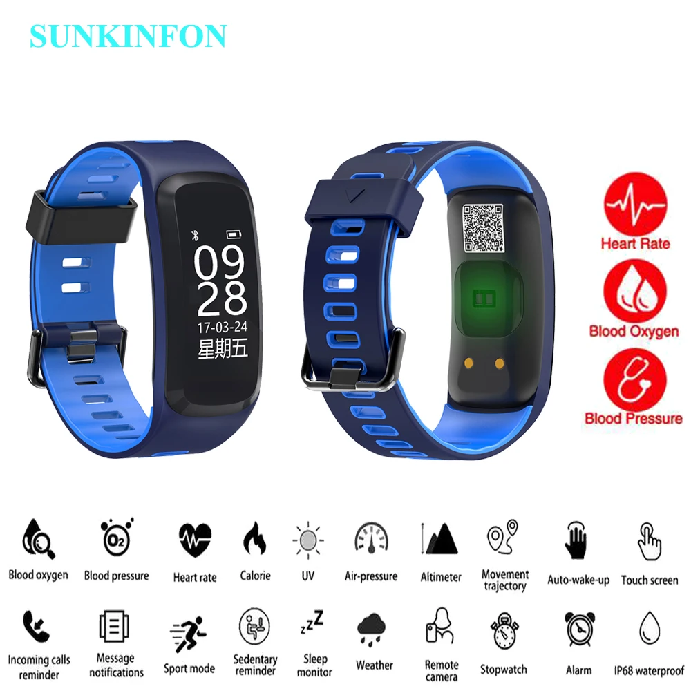 100% Original No.1 F4 Smart Bracelet IP68 Blood Pressure Blood Oxygen Heart Rate Monitor Smart band