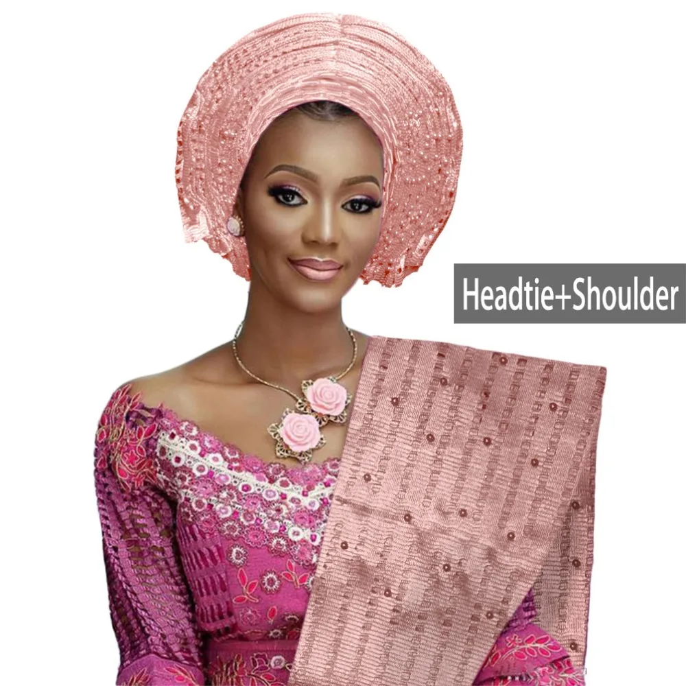 African aso oke gele headtie beaded headwrap Nigerian&African Wedding Party auto gele (9)