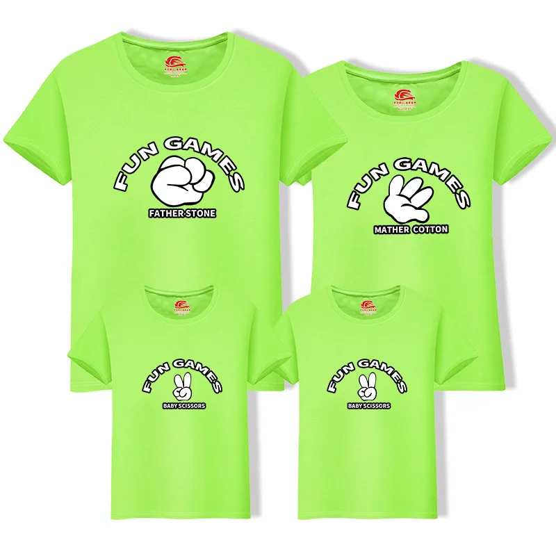Одинаковые комплекты для семьи летняя футболка с короткими рукавами верхняя одежда из хлопка для мамы папы, сына, дочки платье Roshambo игры