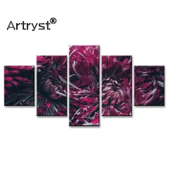 

5 Piece Modular Poster and Print Purple Chrysanthemum Poster HD Print Painting Canvas Home Decor Wall Art Picture for Bedroom