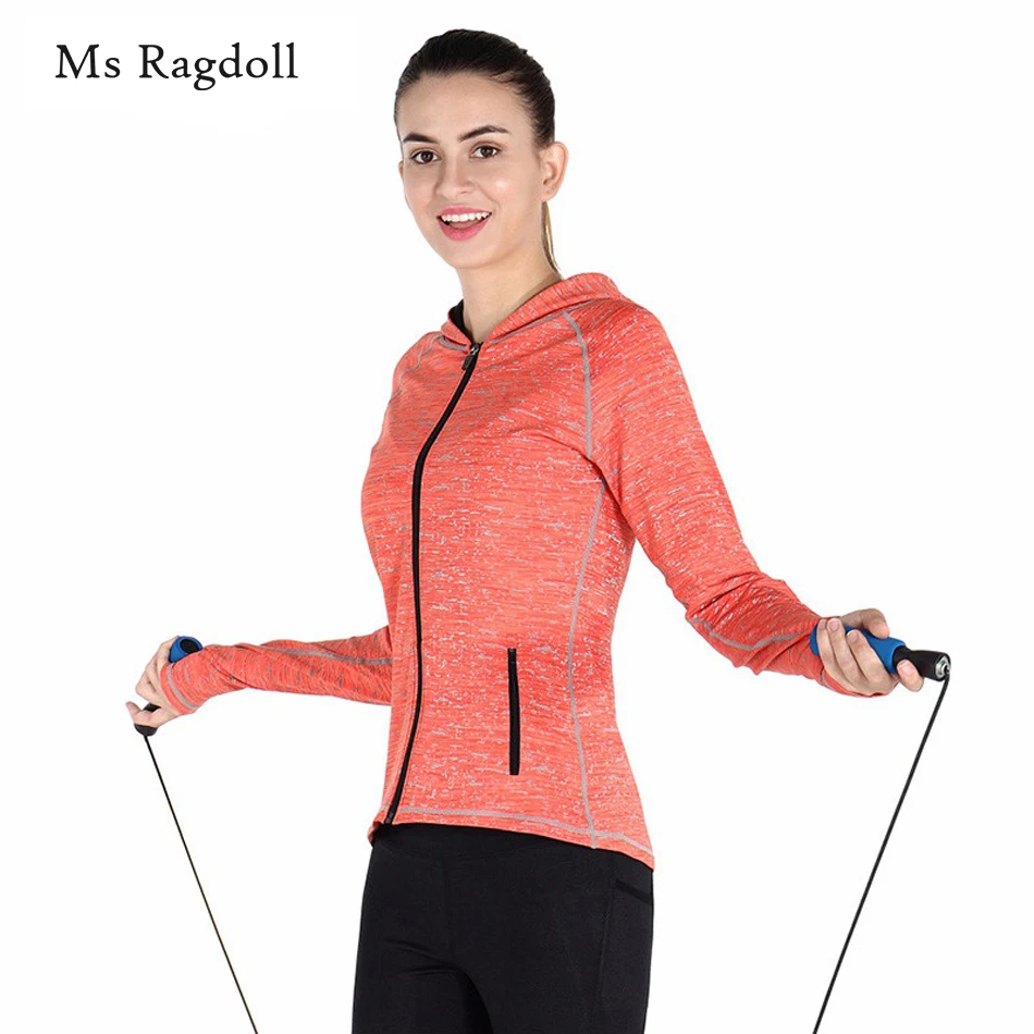 Sportswear Running Reflective Jacket Female Hooded Long sleeved Fitness