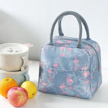 

Portable Thermal Lunch Bags Flamingo Polyester Waterproof Lunch Box Cooler Bag For Women Kids Girl High Capacity Food Picnic Bag