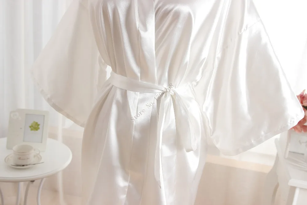 Женский халат, пижамы, шелковый халат для подружки невесты, сексуальный женский короткий атласный Свадебный кимоно, халаты, ночная рубашка, платье J-White
