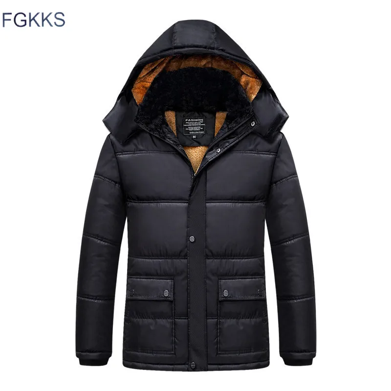 

FGKKS Winter Men Parka Caot 2019 New Fashion Brand Clothing Men's Solid Color Parka Hooded Jacker Casual Parkas Jacket Male