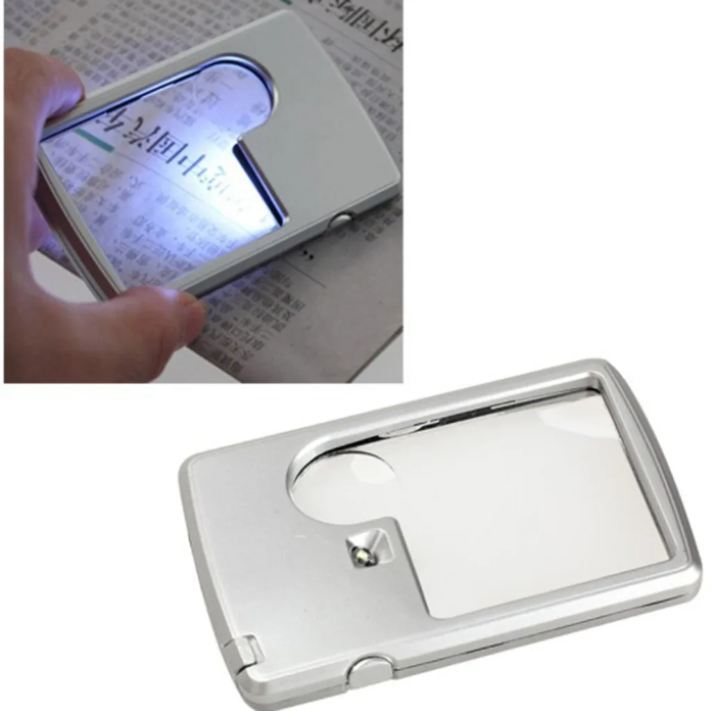 

LED Lamp Credit Card Led Magnifier Loupe Learning LED Lights Card Magnifier Ultra-Thin Portable Square Loupe &