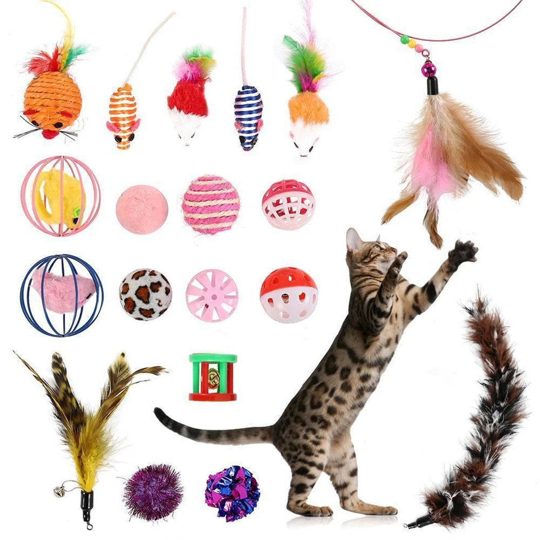 Игрушка для кошек 19 шт./компл. набор для домашних животных Котик-тизер забавная игрушка для кошек колокольчик мяч мышки с перьями форма для домашних животных котенок собака кошки интерактивная игра поставки