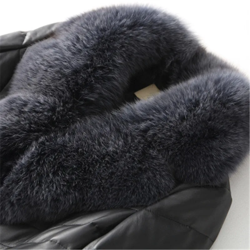 2018 Autumn and winter real sheepskin coat  women's winter long leather clothing overcoat outerwear size  High quality D455
