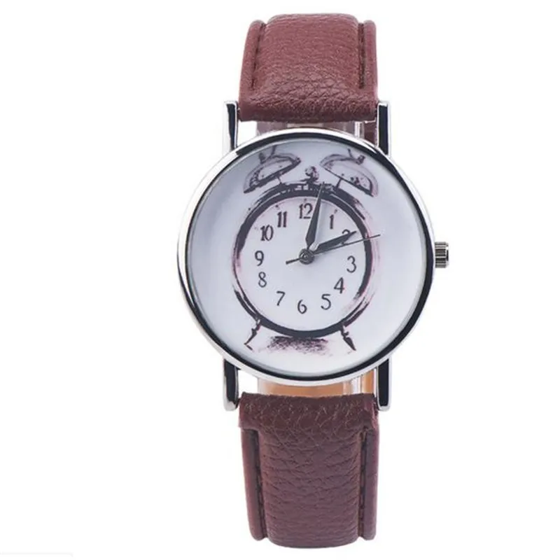 Fashion Women Leather Alarm clock printing Analog Quartz Vogue Wrist Watch Casual Watch Clock Montre Femme #2AP26 (11)